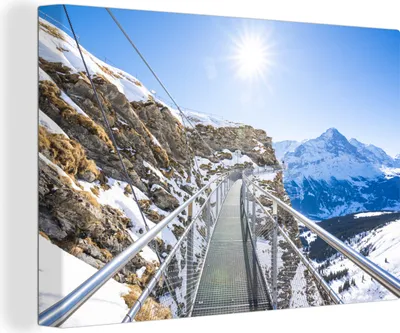 Produktbild von OneMillionCanvasses® - Leinwandbilder - 140x90 cm, Fussgängerbrücke über die Berge in Grindelwald, Wandbilder Kunstdruck Wanddekoration