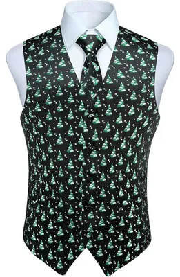 Productafbeelding van Herrenchristbaumvest, feestelijk kerstman-kostuumset, V-hals, satijn, groen, maten XS-4XL