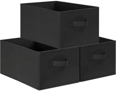 Obrázok produktu pre Elzusha – Súprava 3 veľkých úložných boxov, 39 x 29 x 20 cm, čierna