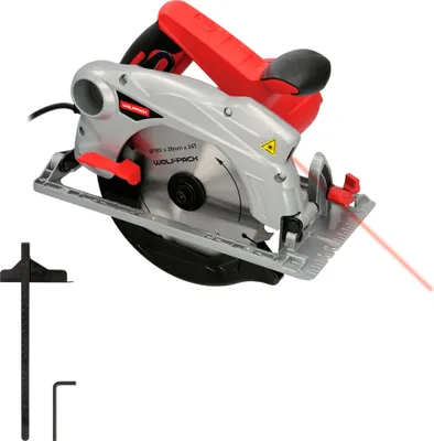 Imagen del producto de Sierra circular Wolfpack de 1500 vatios. Con disco de corte láser de 185 mm. Corte en inglete con regulador de profundidad.