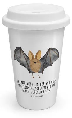 Produktbild von Mr. & Mrs. Panda Kaffeebecher To Go Fledermaus Flügel - Weiß - Geschenk, Lustige Sprüche, keramik, Coffee Becher, Keramikbecher, ToGo, Thermobecher