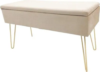 Produktbild von Scarlett Sitzbank - Polstersofa - Samtpolsterung - Aufbewahrungsbox - Rechteckig - Make-up Sofa - Aufbewahrungsraum - Aufbewahrungssofa - Metallbeine - 75 x 30 x 415 cm - Polyestermischung - Creme