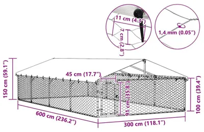 Produktbild von vidaXL Outdoor-Hundezwinger mit Dach 600x300x150 cm