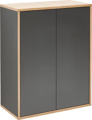 Produktbild von FACKELMANN Doppel-Midischrank FINN / Badschrank mit Push-to-Open / Maße (B x H x T): ca. 60 x 75 x 30,5 cm / Schrank fürs Bad mit 2 Türen / Korpus: Schwarz / Front: Schwarz / Rahmendekor: Braun hell