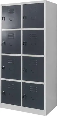 Zdjęcie produktu dla Szafka ubraniowa skrytkowa BHP metalowa Mega-M J-80/8 8-drzwiowa szara/grafitowy front 80x50x180cm skręcana