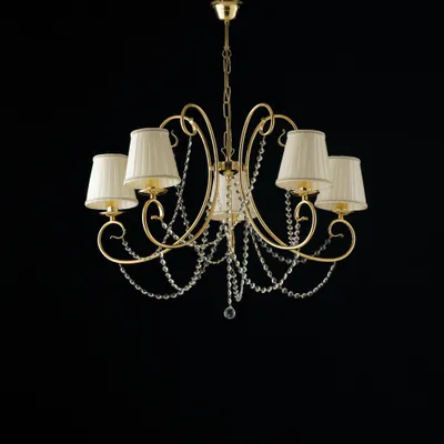 Produktbild von Shabby Chic Kronleuchter Magda Gold 5 Lichter E14 mit Lampenschirm