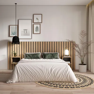 Image de COZY Tête de lit, 258x107x3cm, Lit de 150,160,180cm, Panneaux Muraux, Chêne