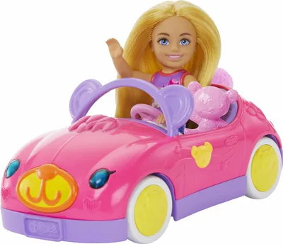 Produktbild von Barbie Chelsea Fahrzeugset mit blonder kleiner Puppe, Spielzeugauto und Teddybär, Modepuppe, Weiblich, 3 Jahr(e), Mädchen, 82 mm, 230 g