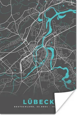 Produktbild von MuchoWow® Poster Blau - Deutschland - Karte - Stadtplan - Lübeck 40x60 cm - Plakate für die Wand - Poster Babyzimmer