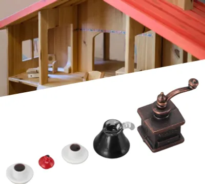 Image de 3 sets de maison de poupées, cafetière miniature 1:12, moulin, pot, ornement, modèle réduit, jouet