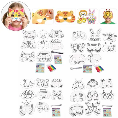 Produktbild von Bastelset Kinder 32 Teile, DIY Tiermasken zum Ausmalen, Kreativset für Jungen und Mädchen, Bastelmaterial für Kindergarten, Schule und Zuhause
