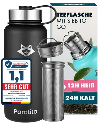 Produktbild von PARATITO Teeflasche mit Sieb 1 Liter, Edelstahl, isoliert, Schwarz