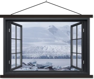Produktbild von MuchoWow® Textilposter Aussicht - Berg - Eis 60x40 cm mit schwarzem Rahmen - Hölzernes
