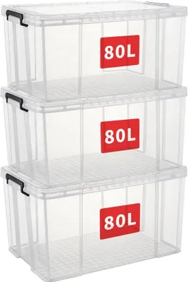 Produktbild von Azomor®️ Transparente und stapelbare Aufbewahrungsboxen mit Deckel und Rollen für Zuhause