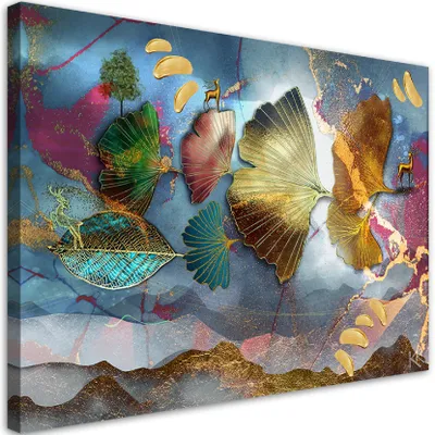 Produktbild von Leinwandbild Bunte Blätter Abstraktion 120x80 Feeby Bunt bild für die wand bereit zum aufhängen