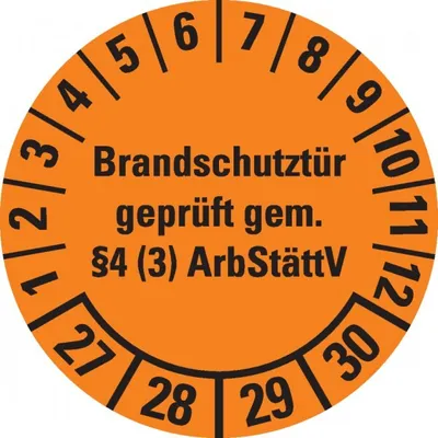 Produktbild von Dreifke® Prüfplakette Brandschutztür 27-30, orange, Dokumentenfolie, Ø 30mm, ...