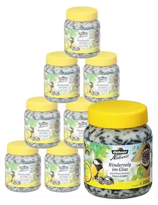 Productafbeelding van Dehner Natura Premium vogelvoer voor wilde vogels, met rundvet, zonnebloempitten, geschikt voor het hele jaar, energierijk / suikervrij, hoogwaardig vogelvoer voor wilde vogels, 8 x 250 g (2 kg)
