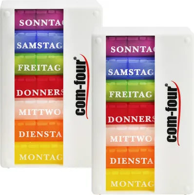Produktbild von com-four® 2x Medikamentendosierer 7 Tage - Medikamenten-Box (Morgens, Mittags, Abends) - Pillendose - Tablettendose - Wochendosierer