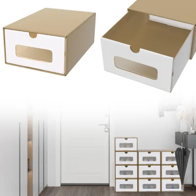 Produktbild von TANYEAR 10er Set Schuhboxen mit Sichtfenster & Schublade, Schuhaufbewahrung, Sneakerboxen, Kraftpapier, Braun&Weiß