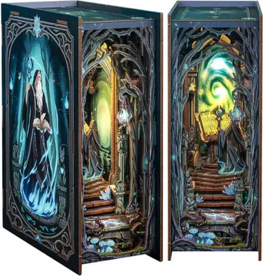 Zdjęcie produktu dla Habarri | DIY Book Nook - Brama Magii - Puzzle 3D - Zestaw Miniaturowego Domu z Meblami i Oświetleniem LED - Do Dekoracji Półki - Prezent