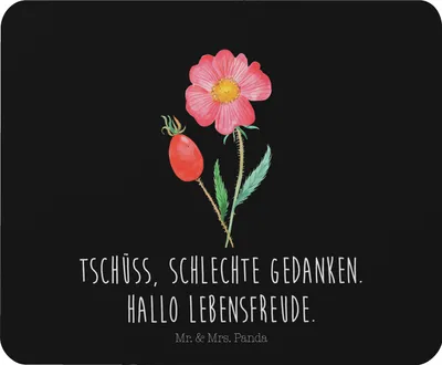 Produktbild von Mr. & Mrs. Panda Mouse Pad Blume Hagebutte - Schwarz - Geschenk, mausteppich, Garten, Schlechte Gedanken, Lebensfreude, pc mousepad, mousematte, Mauspad