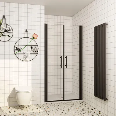 Produktbild von Duschparadies Nischen-Duschabtrennung Doppeltür Pendelsystem 120x195cm 6mm ESG Nanoglas Alu Matt Schwarz