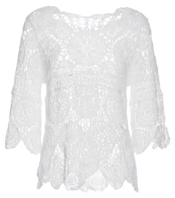 Produktbild von Damen Bluse Rundhalsausschnitt 3/4-Ärmel atmungsaktiv Weiß Größe S