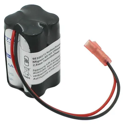 Produktbild von Notleuchtenakku NiMH 4,8V 1100mAh F2x2 Mignon AA mit 150mm Kabel und 2,8mm Fastonbuchsen