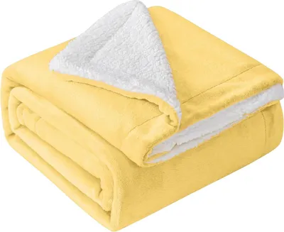 Produktbild von Flauschige Kuscheldecke Sherpa Coral extra weich & warm Wohndecke Flanell Fleecedecke , Größe:150 cm x 200 cm, Farbe:Vanille Gelb