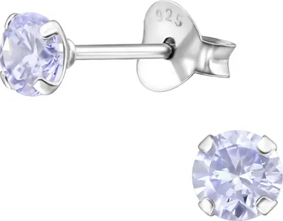 Produktbild von Ohrringe Ohrstecker 925 Sterling Silber mit Zirkonia 4mm in verschiedenen Farben Farbe - Helllila