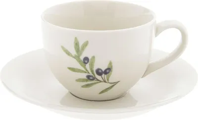 Zdjęcie produktu dla Clayre & Eef Filiżanka i spodek 200 ml Beżowo-niebieski Ceramiczna gałązka oliwna