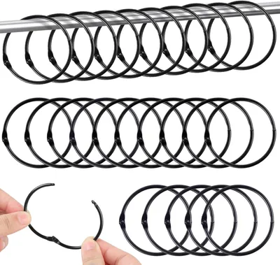 Image de 45 anneaux métalliques pour rideau de douche, anneaux avec une ouverture de 50 mm, anneaux pour rideau de douche (noirs)
