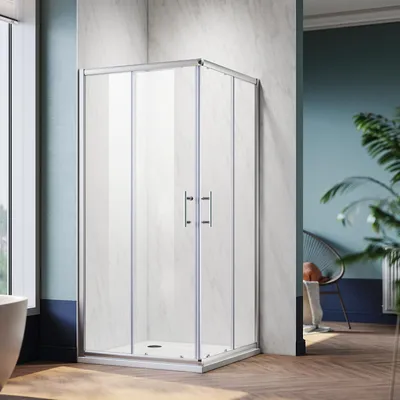 Immagine prodotto di SONNI doccia angolare LxPxH: 100x100x185 cm ingresso angolare doppie porte scorrevoli doccia vetro temperato di sicurezza funzione di sgancio rapido protezione dagli schizzi
