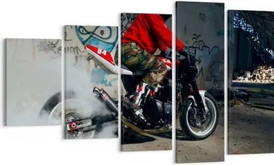 Produktbild von Bild auf Leinwand - Leinwandbild - Motorrad motorradfahrer graffiti - 100x60cm - Wand Bild - Wanddeko - Leinwanddruck - Bilder - Kunstdruck - Leinwand bilder - Wandkunst - EG100x60-2265