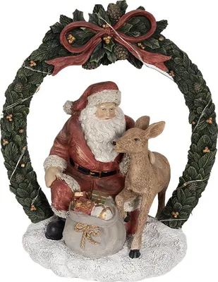 Image de Clayre & Eef Décoration de Noël avec éclairage LED Père Noël 23 cm Rouge Polyrésine