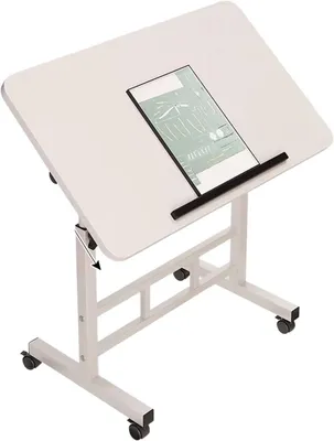 Produktbild von Mobiler Sitz-Steh-Schreibtisch – Höhenverstellbarer Rollbarer Laptop-Tisch mit Rollen – Weiß 60×40 cm