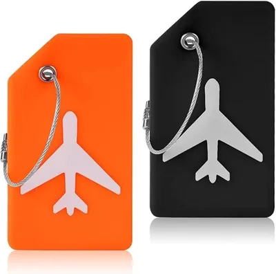 Produktbild von PolkaHome® Set aus 2 Silikon-Gepäckanhängern mit Adresskarte, Kofferanhänger mit Edelstahlseil, Gepäckanhänger für Taschen,