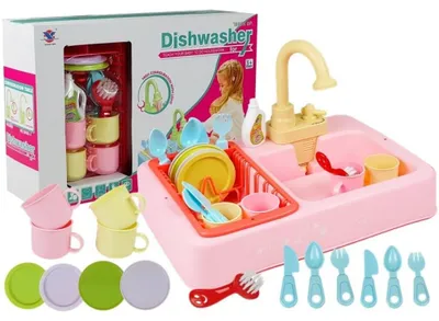 Produktbild von Leantoys Bunte Spüle mit Wasserhahn Geschirrspüler mit Zubehör