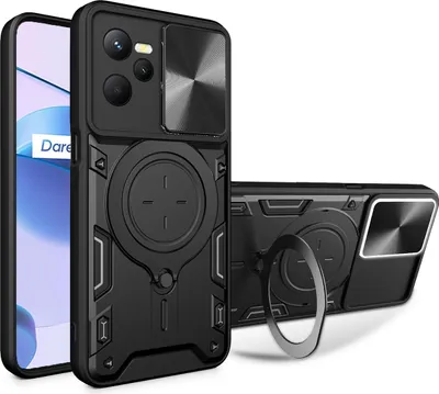 Obrázek produktu pro Pouzdro pro Realme C35 dvojvrstvé odolné pouzdro s ochranným krytem kamery a kruhovým stojánkem na prsten černé