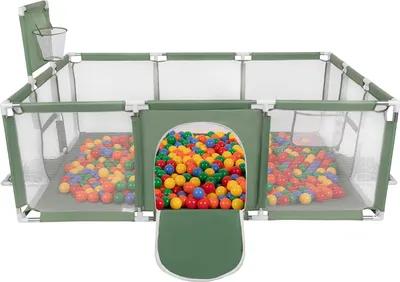 Produktbild von Selonis Laufstall Baby Großer Spielplatz Mit 100 Bälle Laufgitter Für Kinder, Grün:Gelb/Grün/Blau/Rot/Orange