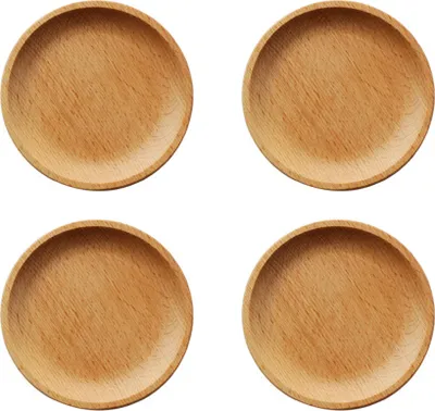 Produktbild von 4er Set Snack Tablett Glatte Kanten Vorspeise Display Holz Runde Geformte Servierplatte 12cm