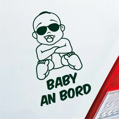 Produktbild von Auto Aufkleber Baby an Bord on Tour Junge mit Sonnenbrille 17x17 cm Dunkelgrün Sticker Heckscheibenaufkleber