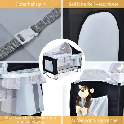 Immagine prodotto di Lettino da viaggio per bambini con culla, box e funzione dondolo