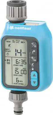 A digital water timer for garden hoses.