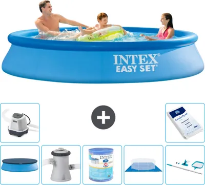 Produktbild von Intex runder aufblasbarer Easy Set-Pool – 305 x 61 cm – Blau – im Lieferumfang enthalten Abdeckung - Filterpumpe für Schwimmbad - Filter - Bodenplane - Reinigungskit - Salzwassersystem