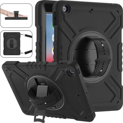 Produktbild von Mobigear Hybrid Rotation iPad 6 (2018) Hülle Kunststoff,Silikon Backcover + Schulterträger + Ständer - Schwarz