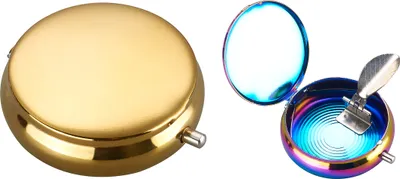 Produktbild von Taschen ASCHENBECHER Ø5,5cm mit Deckel aus Metall rund Mini Ablagefläche Reiseaschenbecher Taschenaschenbecher Reise Outdoor 06 (Gold)