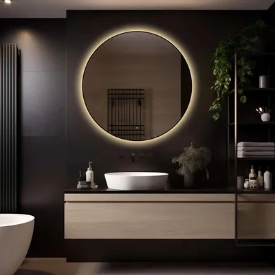 Image de LoXa – Miroir de salle de bain rond Ilona avec LED 100 cm – Cadre noir – Dimmable – Surface antibuée – Qualité durable – Installation facile
