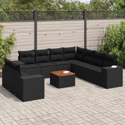 Produktbild von 10-tlg. Garten-Sofagarnitur mit Kissen Schwarz Poly Rattan 3225509