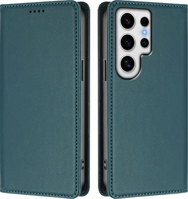 Image de Etui en cuir pour Samsung Galaxy S24 Ultra, étui magnétique en cuirPolyuréthaneavec support Vert
